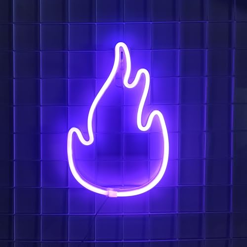 Image of JYWJ Flame Neon Sign,USB or 3-AA Battery Powered Neon Light,LED Table Decoration,Bedroom Wall Decoration,Birthday Gift,Wedding Supplies Business Gift(Purple)
