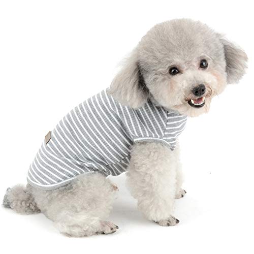 SELMAI Striped Dog Shirt T-Shirts for Small Dogs Cats Puppies Soft Cotton Short Sleeves Summer Tee Vest Clothes Breathable Pet Apparel for Chihuahua Boys and Girls Daily Wear in Hot Weather Gray XL