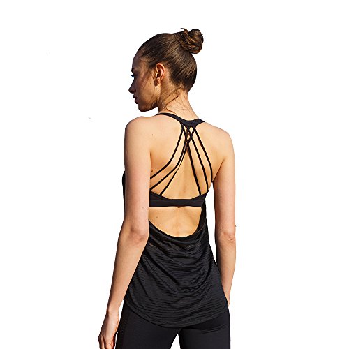 ONGASOFT Débardeur de Yoga pour Femme Sport Entraînement Super Open Back Tank avec croisé L Noir Cover