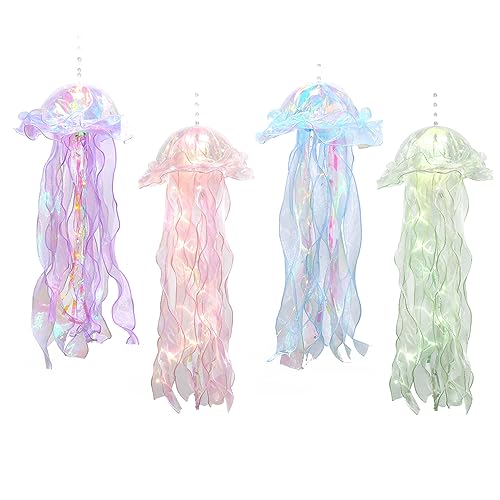 Glitter Iridescent Jellyfish Hanging Decor Jellyfish Kit for Under The Sea Little Mermaid Party Decoration Centerpiece Hanging Jelly Fish Decor Ocean Birthday Wedding Bridal Baby Shower Party Supplies