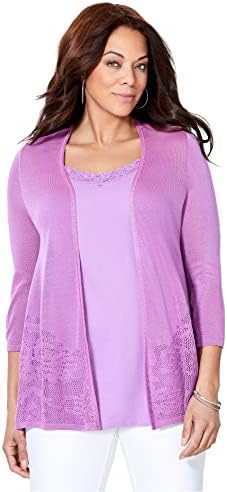 Catherines Women's Plus Size Embroidered Lace Cardigan - 4X, Violet (1172)