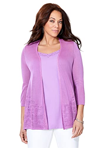 Catherines Women's Plus Size Embroidered Lace Cardigan - 4X, Violet (1172) #TOP9