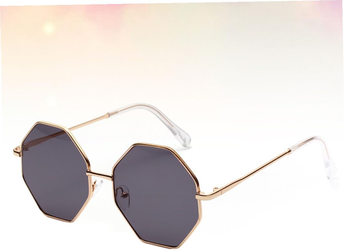 Retro Polygonal Frame Sunglasses for Beach Vacation, Grey Lens Stylish Eyewear for Adults, Decorative Summer Holiday Sunglasses