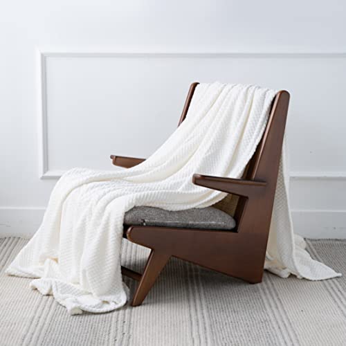 Kingole Flannel Fleece Luxury Throw Blanket, Cream White King Size Jacquard Weave Pattern Cozy Couch/Bed Super Soft And Warm Plush Microfiber 350Gsm (108 X 90 Inches) #TOP29