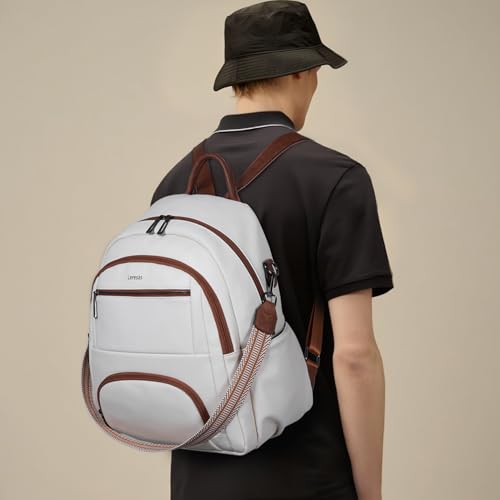 Leresas 35L Backpack Purse for Women Men Vegan Leather Backpack College Teacher Computer Business Work Bag Fashion Travel Backpack Beige — view 3