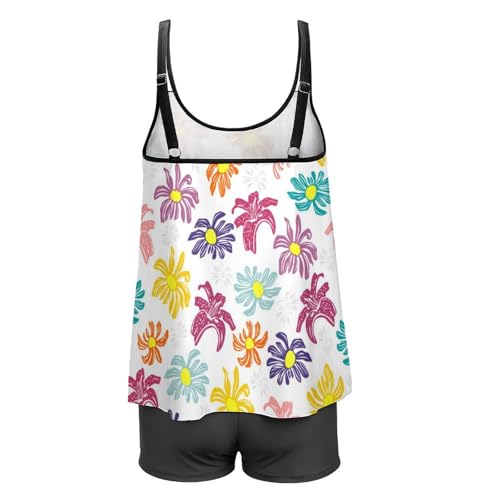 Ensemble bikini tankini à fleurs colorées doté d'un short de garçon confortable - 5