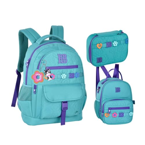 Kit Mochila de Costas Lancheira Térmica e Estojo Box Rebecca Bonbon Flower Power RB26235 (Verde)