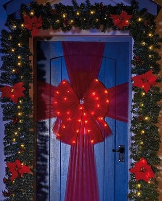 Sbz Ltd Large Christmas Door Bow Full Wrap White LED Light Wedding Traditional Party Gifts Outdoor Front Door (RED)