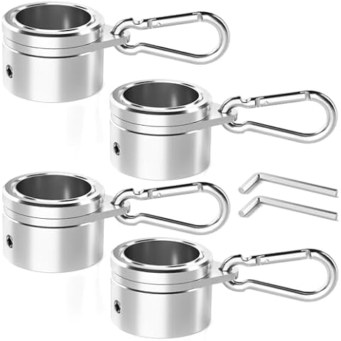 HOOPLE Flag Pole Rings 1.25 Inch 2PC, Anti Wrap Spinning Flag Pole Clips Swivels No Tangle Aluminum Alloy 360° Rotating Flagpole Mounting Rings with Carabiners Cover