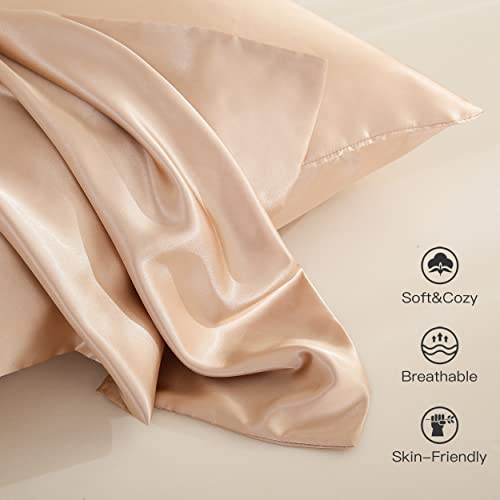 Acrafsman Satin Pillowcases For Hair And Skin King, Microfiber Silk Pillowcases 2 Pack, Shrinkage And Fade Resistant Pillow Covers Set Of 2 With Envelope Closure King Size(Champagne, 20X40Inches) #TOP4