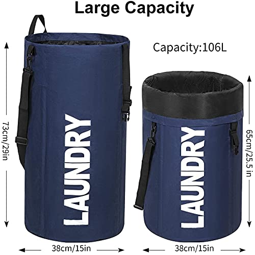 Chrislley 106L Extra Large Laundry Hamper With Drawstring Dorm Room Backpack Laundry Bag Collapsible Laundry Basket For College Students Travel Day Trip（Dark Blue） #TOP1