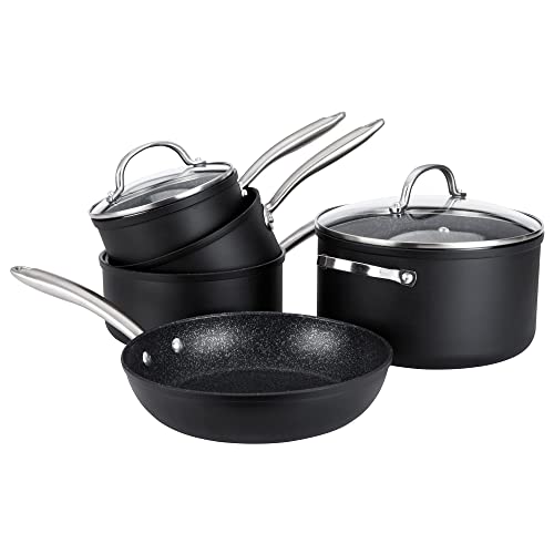Prestige Scratch Guard Topfset Induktion mit Schmortopf und Bratpfanne - Aluminium - Kratzfest - Ofen- & Spülmaschinenfest - 5-teiliges Kochgeschirr Set Schwarz - 10 Jahre Garantie