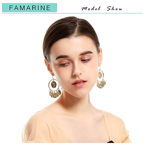 FAMARINE Vintage Tribal Chandelier Portrait Coins Hoop Drop Earrings for Women Costume Jewelry4