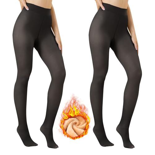 La Mejor Lista de Térmicos para Mujer para comprar online. 50 2Pzs Medias para Mujer Negro 220g para Invierno, Medias Térmicas Translúcidas Falsas, Leggins Termicos Mujer con Forro de Lana de Algodón, Medias Térmicas de Invierno Dama