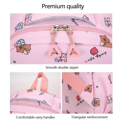 Capybara Backpack Cute Kawaii Backpack 3PCS Set, with Lunch Bag and Pencil Case, Mochila De Capybara (Pink)4