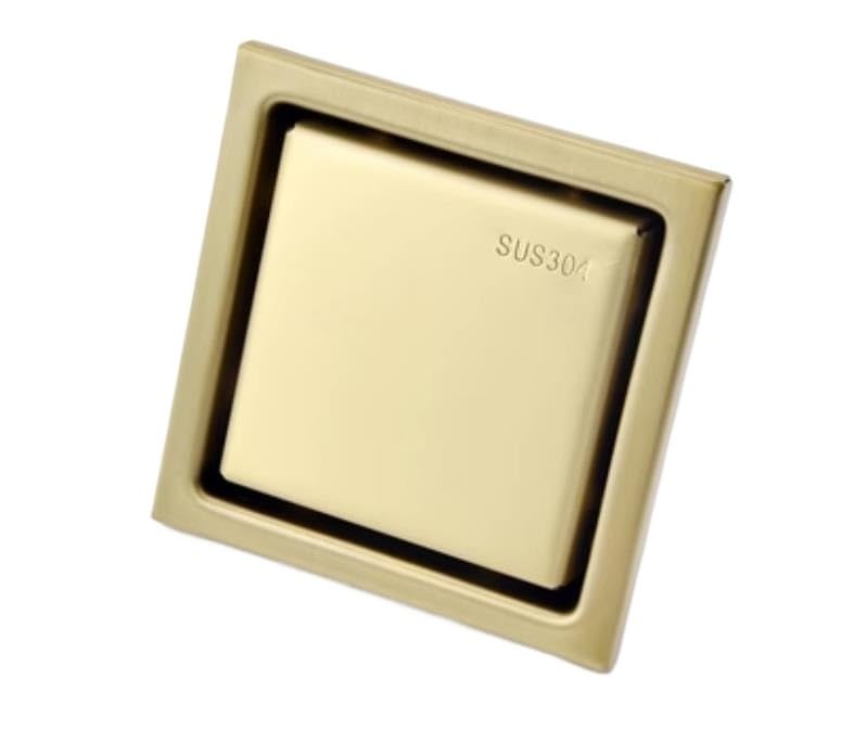 Rejilla Desague Ducha Desagüe de Ducha Acero Inoxidable 304 15cm, desagüe Suelo baño, Inserto azulejo, Rejillas residuos cuadradas, 15CM, Oro Pulido