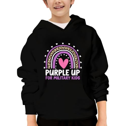 Purple Up for Military Kids Month Military Child Rainbow Hoodies for Teen Girls Boys Kangaroo Pocket Sweatshirt