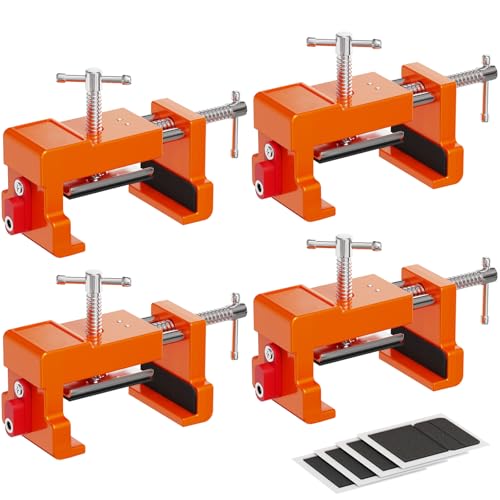 Image of Cabinet Clamps, Cabinet Installation Cabinetry Clamps Face Frame Clamps Tools with Two Side Screws and Alignment Plate, 4 Pack, Orange