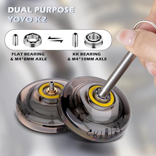 Image of MAGICYOYO K2 Crystal Pack of 2 Yoyos, Dual Function Responsive Yoyo for Kids Beginner + Unresponsive Yo-yo Bearing Kit for Adults+12 Yo-yo Strings+2 Bags( Crystal Black+Glow Green)