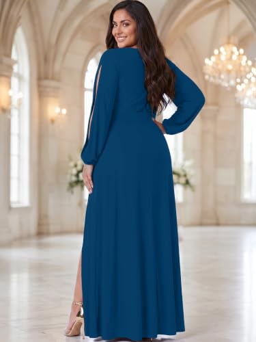 Image of KOH KOH Womens Long Sleeve Sexy Slit Photoshoot Evening Fall Maxi Dress