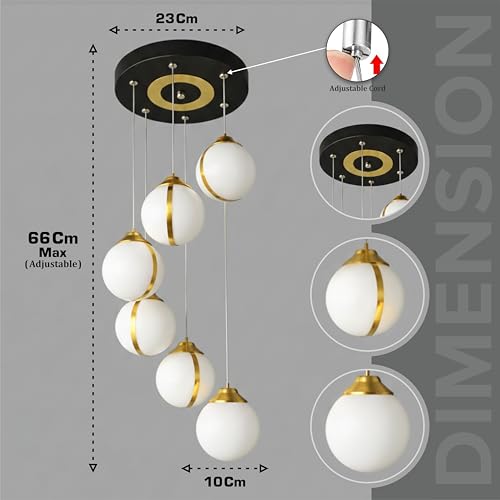 Image of Lamp master Modern 6 Globe Pendant Light | Warm Glow | Gold Finish | Acrylic Unbreakable Ball Chandelier | Premium Hanging Ceiling Light for Living Room, Staircase, Restaurants & Double Height Spaces