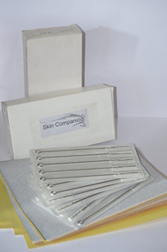 100 Pieces Tattoo Mixed Needles- 3RL, 5RL, 7RL, 9RL, 3RS, 5RS, 7RS, 9RS, 5MS, 7MS Manufactured By Skin Companion Free with Transfer Stencil Paper 5 Sheets (Mixed Needles Only)