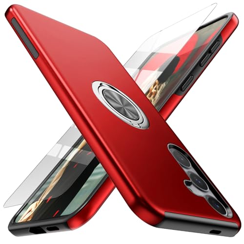 Yamink Case for Samsung for Galaxy S22 Plus with Tempered Glass Screen Protector,Hybrid 2 in 1 Protective Slim Fit Sturdy Phone Case with Invisible Magnetic Ring Kickstand for Galaxy S22 Plus 6.6",Red - image 1