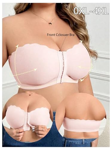 Image of MakeMeChic Women's Plus Size Strapless Bras Front Closure Half Push Up Bra Bandeau Wireless Bralette for Large Bust