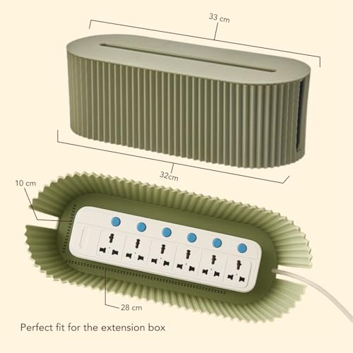 Image of Soko Cable Management Box with Mobile Stand | Cords Hider & Surge Protector | Concealer for Power Strips, Router, TV, Gadget Wires Storage Organizer Tray for Desk, Table - Home, Office - Green