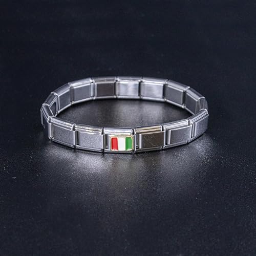 Fablinks Italian Bracelet Charms, 9mm Stainless Steel Flag Charm Link Jewelry for Women, Ethnic Pride Country Flags Enamel Links for Men3