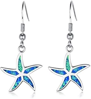 YAZILIND 925 Sterling Silver Starfish Opal Dangle Earrings Jewelry for Women Ladies