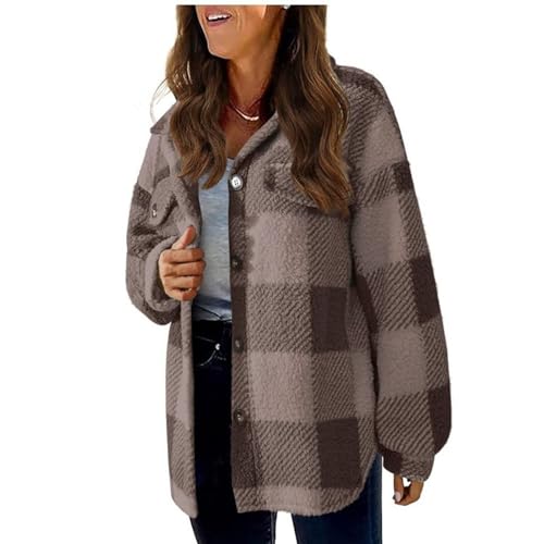 Ceboyel Flannel Shirt for Women 2023 Plaid Jackets Coat Long Sleeve Oversized Shacket Trendy Causal Fall Winter Clothes3