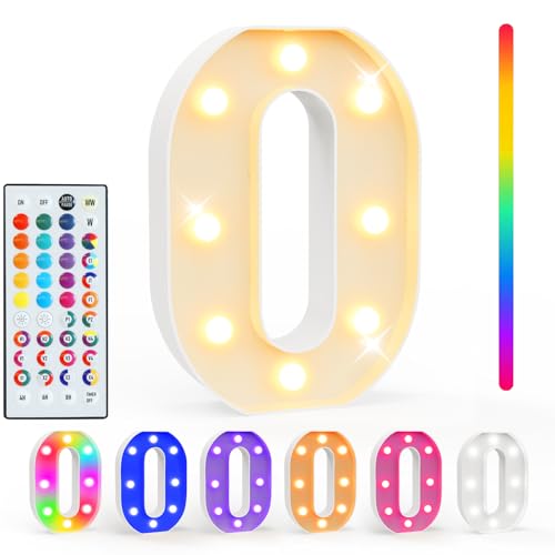 Image of Pooqla Colorful Light Up Numbers, 35 Colors LED Marquee Number Lights for 10th Birthday Decorations with Remote, RGB Lighted Numbers for Party, Wedding, Bar, Night Light, Home Decor, Number 0