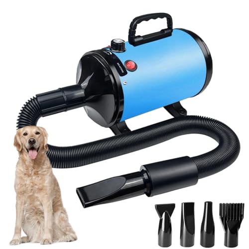 AIBETOMG Professionnel Souffleur Chien,2800W Souffleur de Soins pour Chien,pour Animaux Vitesse Continue et température réglable,4 Buses