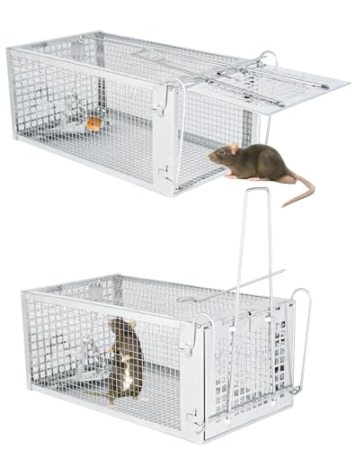 2 Piezas Trampa para Ratas vivas XXL Reutilizable sin Matar – Jaula de Metal con Ratones, Ratas, mulots, latas y roedores – Uso Interior y Exterior Jardín, Cocina, Garaje