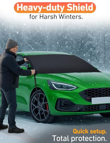 Image of EcoNour Car Snow Cover Compatible for Ford Focus | Windshield Cover for Ice and Snow with S-Hook Straps | Heavy-Duty 600D Oxford Winter Car Cover, Waterproof & Anti-Slip