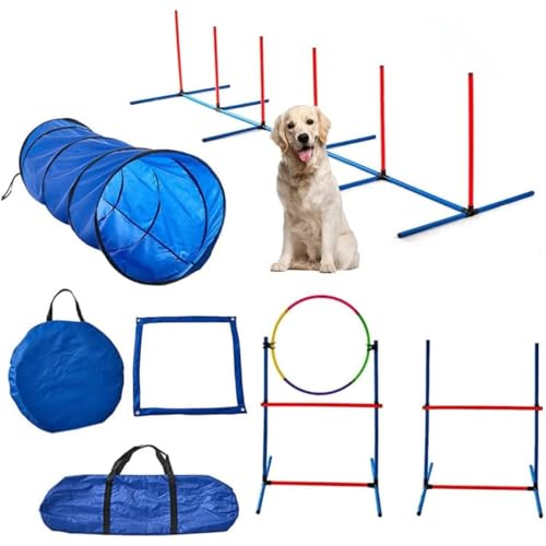 REENEW 犬の敏捷性ドッグアジリテ レーニング器具 犬の屋外娯楽訓練に犬のおもちゃ ジャンプ障害物トレーニング ハードルジャンピングポール ジャンピングフープセット 自立/組み立て済み 屋内/屋外競技トレーニング ペット犬用品 スポーツ用品 犬のトレー