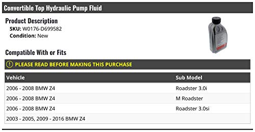 Marketplace Auto Parts Convertible Top Hydraulic Pump Fluid - Compatible with 2003-2016 BMW Z4