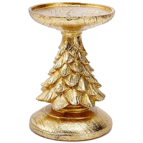 Christmas Tree Candle Holder, Hand Crafted Resin Taper Tea Light Christmas Home Decorative for Festival Holiday Dinning Table Decor (Gold, Small)