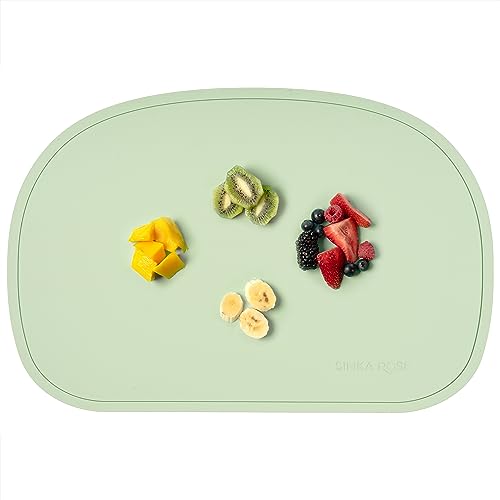 Simka Rose Silicone Baby Placemats That Stick to Table - Non Slip with Raised Edges - For Toddlers and Kids - Dishwasher Safe (Sage)