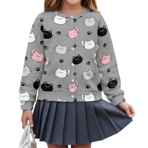 Image of Girls Cardigans Sweater Long Sleeve Crew Neck Button Down Sweaters School Outerwear for Kids Fall Winter Tops