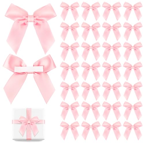 Pink Gift Wrap Bows 50Pcs Satin Ribbon Bows Self Adhesive Premade Pink Bow 2.83 Inch Mini Bow Bulk for Sewing Scrapbooking Birthday Wedding Mother Day Baby Shower DIY Craft Party Decoration