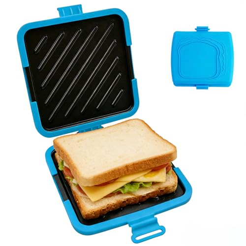 Sandwichera para microondas, sandwichera de silicona, 16 x 16 cm, parrilla de contacto, placas extraíbles y bandeja de silicona, parrilla para sándwich de tostado, panini, tostada (azul)