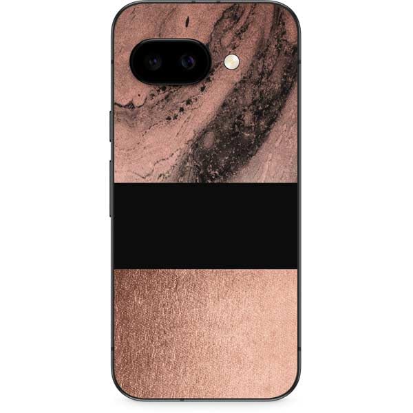 Skinit Decal Phone Skin Compatible with Google Pixel 9a - Rose Gold and Black Marble Design
