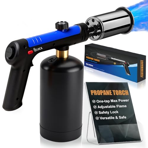 Image of Propane Torch Gun With One-Touch Max Fire, Adjustable Kitchen Torch, Powerful Propane Torch With Many Safety Features(Tank Not Included)-Blue