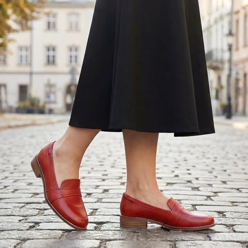 Image of Mona flying Women's Leather Dress Penny Loafers Slip On Flats Office Shoes