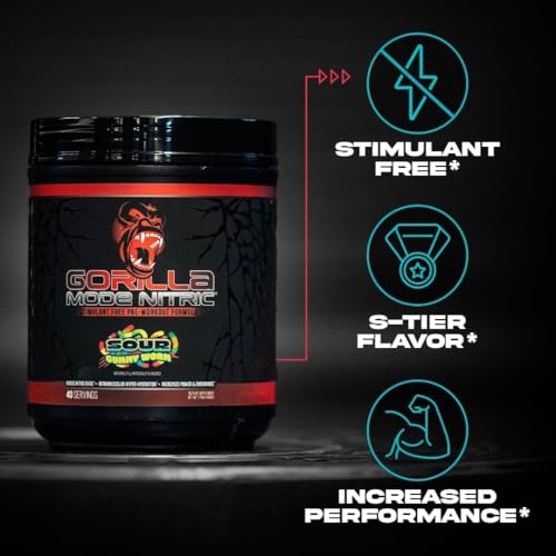 Image of Gorilla Mode Nitric Upgraded Stimulant Free Pre-Workout - Best Tasting & Most Effective Stimulant Free Pre-Workout /Massive Pump . Vasodilation . Power / 780 Grams (Red Gummy Fish)