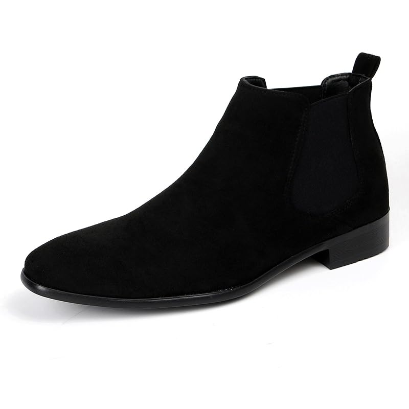 Men's Classic Leather Pointed Toe Tuxedo Dress Chelsea Boots Fashion Elastic Chunky Block Heel Mid-Calf Slip On Formal Business Ankle Booties For Party Wedding Daily