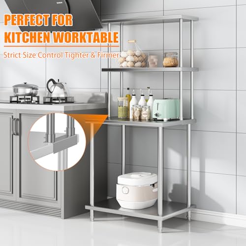 Garvee 12"x30" Stainless Steel Overshelf for Prep & Work Table, 360Lb Capacity Commercial 2 Tier Worktable Shelf, Adjustable Double Overshelf for Restaurant, Kitchen, Garage, Workshop
