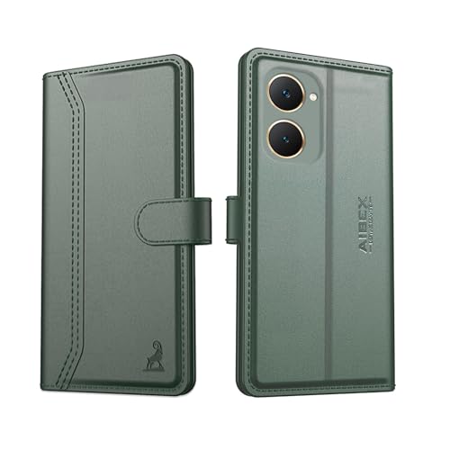 Image of AIBEX Compatible for iQOO Z9 Lite 5G / Vivo Y28S 5G / Vivo T3 Lite 5G / Vivo Y18 4G / Vivo Y18e 4G / Vivo Y18i 4G Flip Cover Leather Finish | Inside TPU with Card Pockets | Wallet Stand -Green